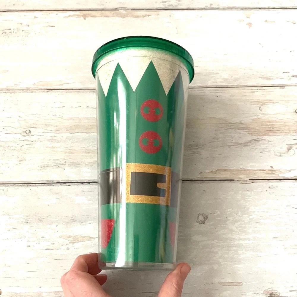 Starbucks Christmas Cup Green Elf Print Insulated Tumbler & Lid 20oz Size